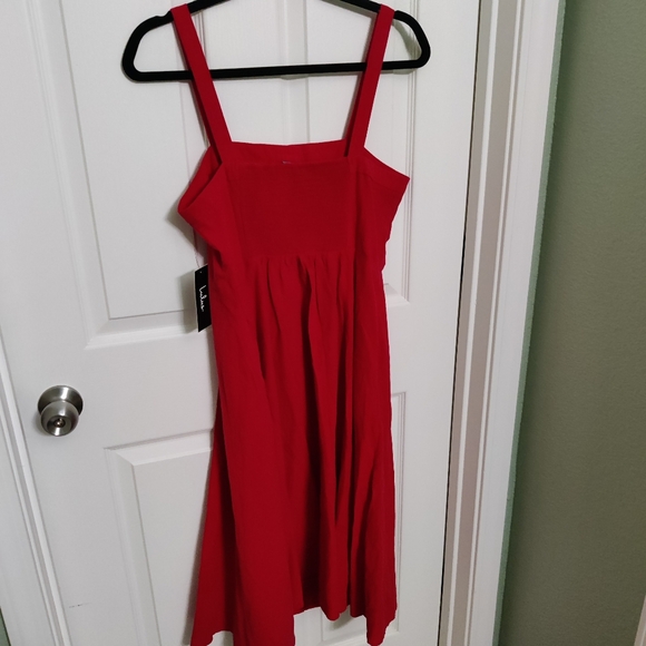 Lulu's Pippie Red Button Front Midi Dress - Picture 6 of 8